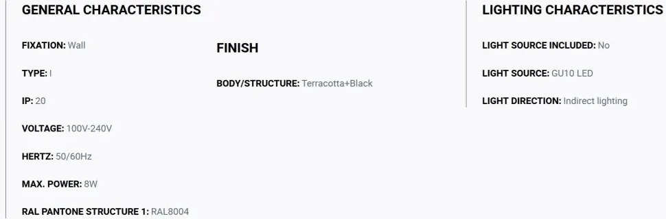 Aplica perete aluminiu striat terracotta, 2xGU10, LUNE square