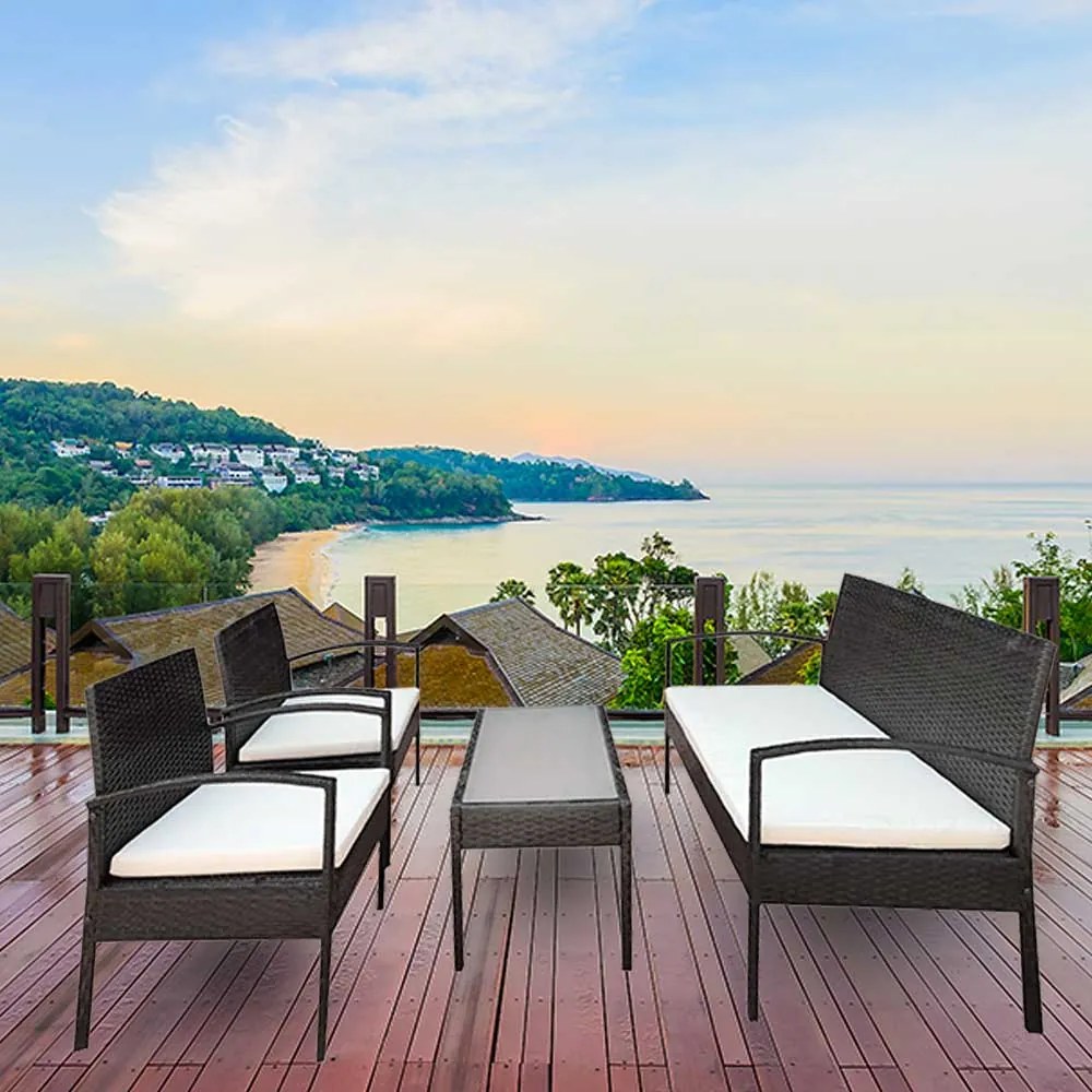 SET MOBILIER GRADINA /TERASA LUCY,MASA,CANAPEA,2 FOTOLII,3 PERNE BEJ,WENGE INCHIS