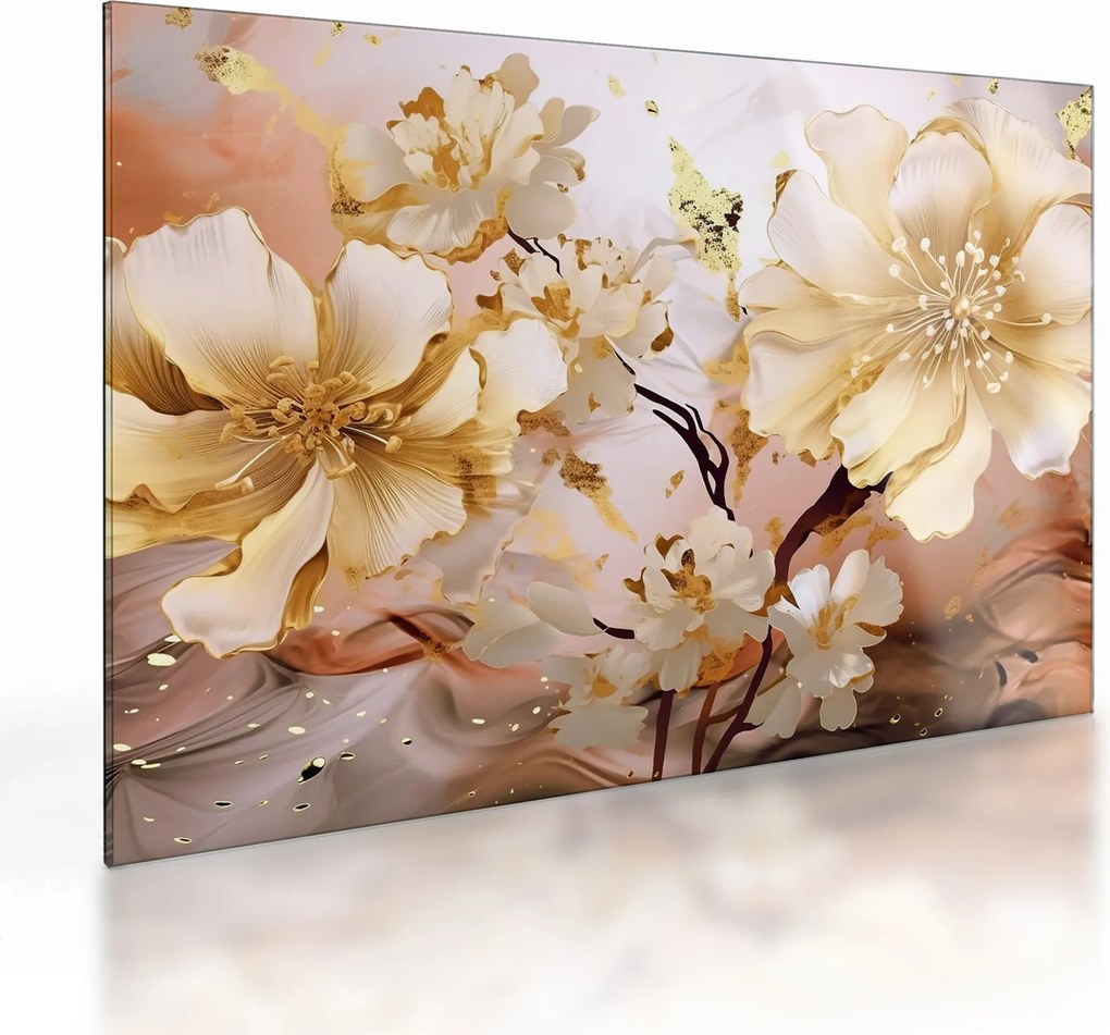 Tablou pe sticlă - Flori de aur (70x50 cm)