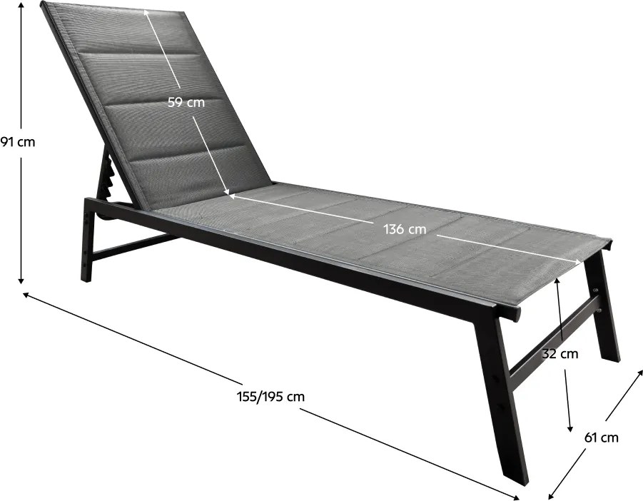 Şezlong de grădină poziţionabil, negru/gri, LOPEZ