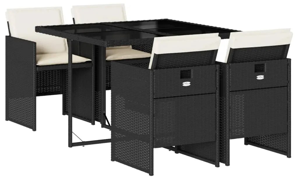 3210534 vidaXL Set mobilier de grădină cu perne, 5 piese, negru, poliratan