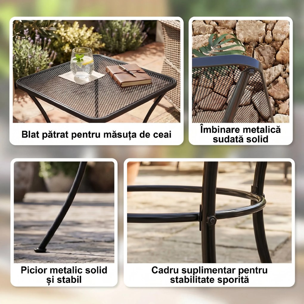 Outsunny Masuta pentru Gradina din Otel cu Blat Perforat, Masuta Patrata pentru Exterior 45x45x50 cm, Negru | AOSOM RO