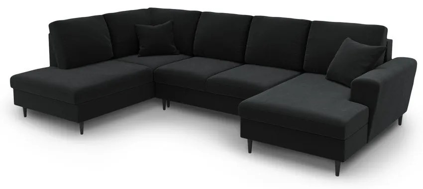 Colțar negru extensibil, cu spațiu de depozitare cu tapițerie din catifea (cu colț pe partea stângă-în formă de "U") Kyoto – Cosmopolitan Design