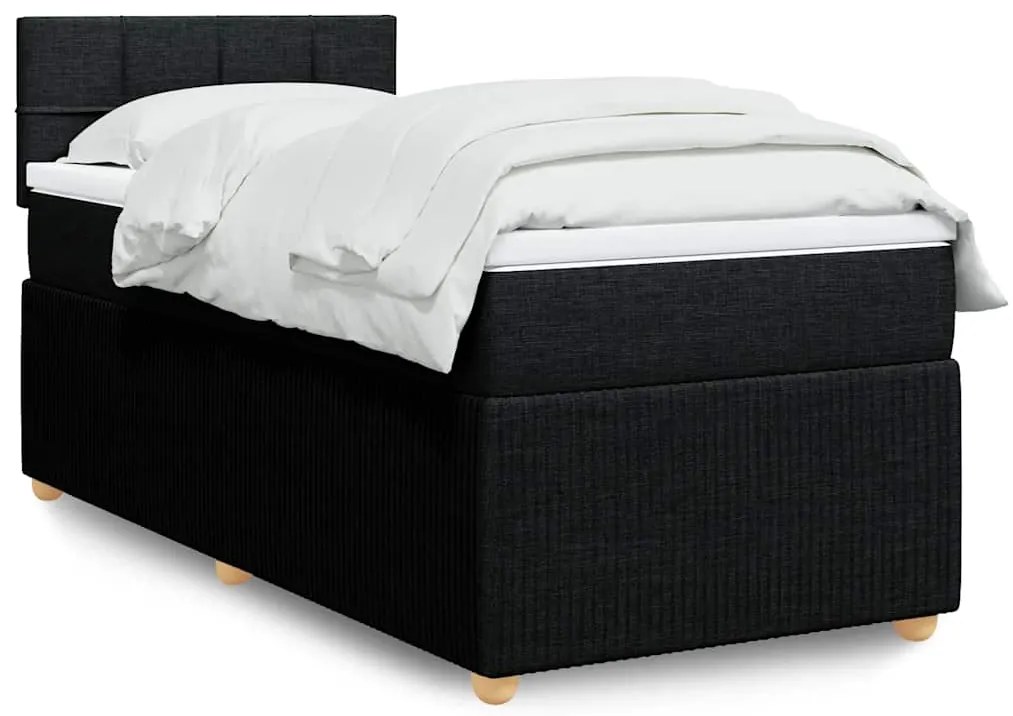 vidaXL Pat box spring cu saltea, negru, 90x200 cm, textil