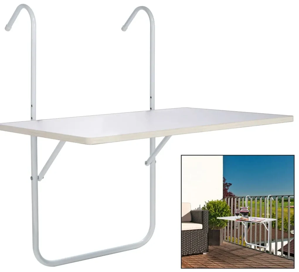429134 HI Masă pliantă pentru balcon, alb, 60x40x1,2 cm