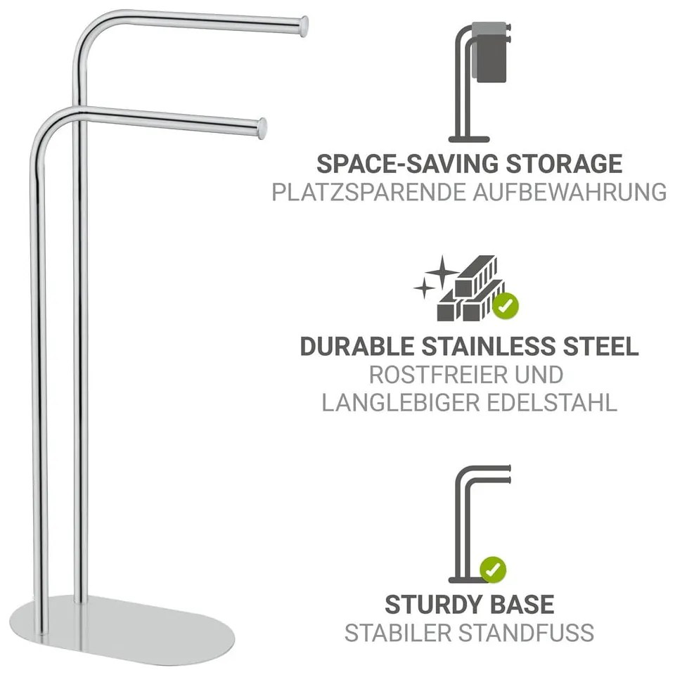 Suport pentru prosoape argintiu lucios din oțel inoxidabil Levante – Wenko