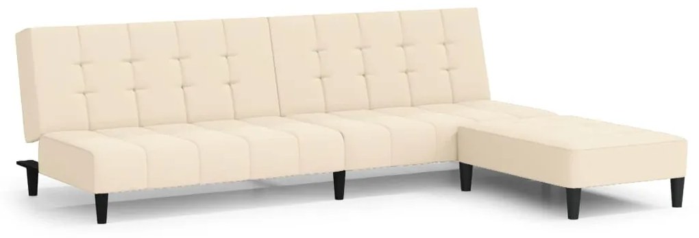 3080568 vidaXL Canapea extensibilă cu taburet, 2 locuri, crem, catifea