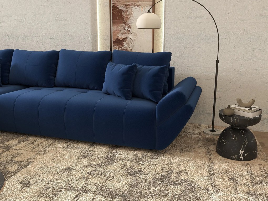Colțar extensibil dumonde cu ladă de depozitare si sezut confortabil din spuma high-density, Berlin XL Royal Albastru 350x185 cm