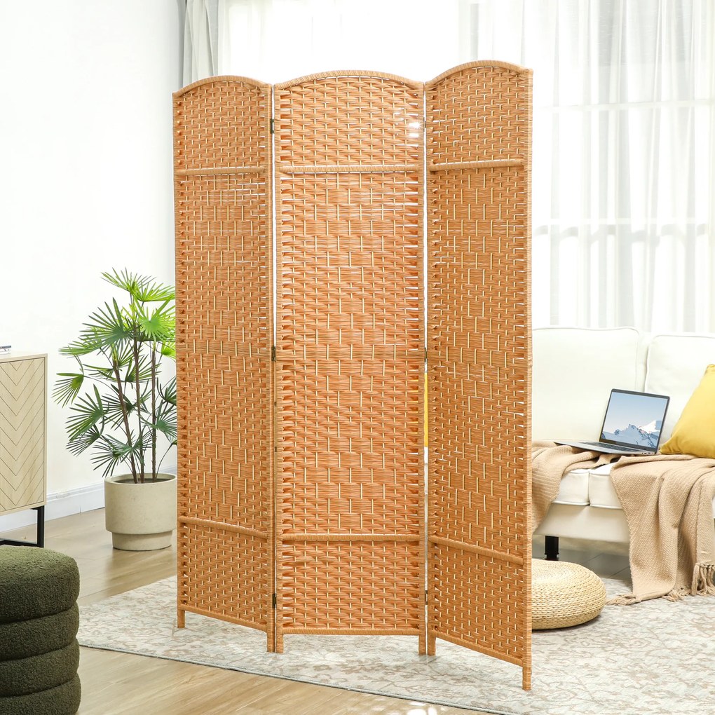 HOMCOM Paravan interior din lemn 3 panouri despărțitor pliabil pentru living dormitor 135 x 180 cm maro deschis | Aosom Romania
