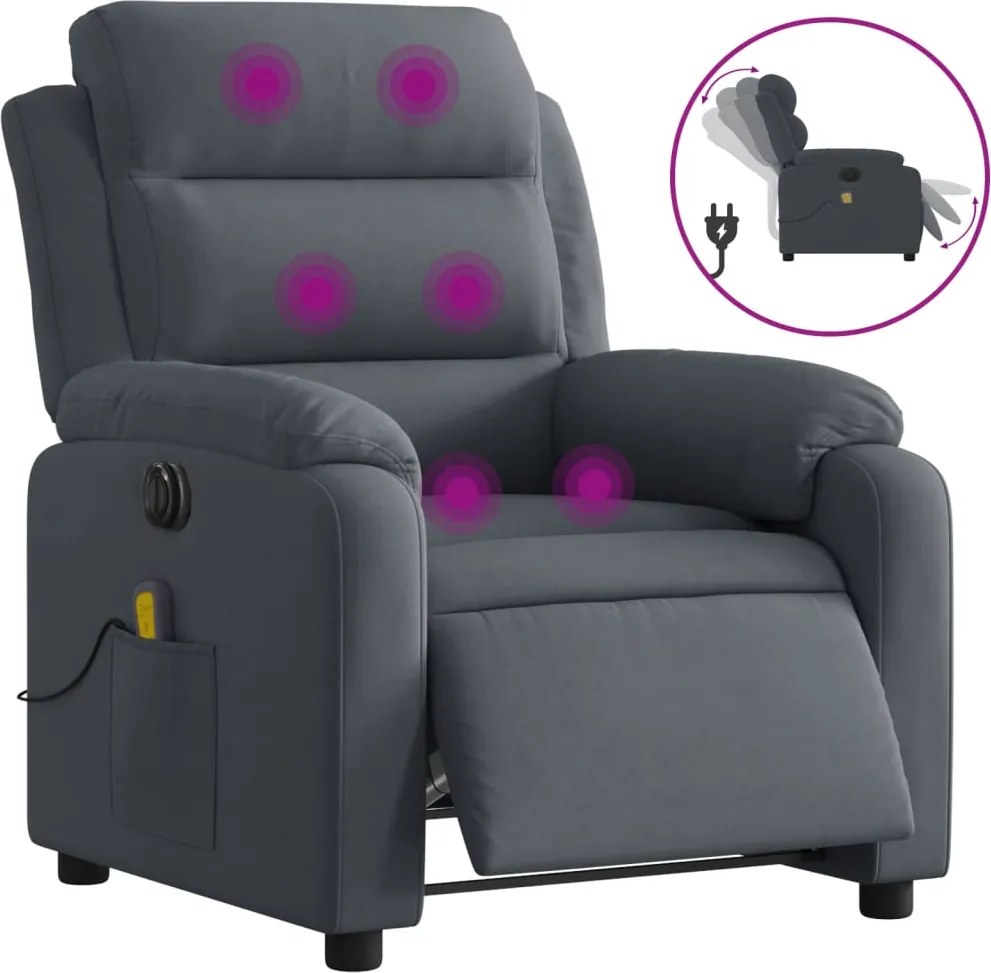 vidaXL Fotoliu electric de masaj rabatabil, gri închis, catifea
