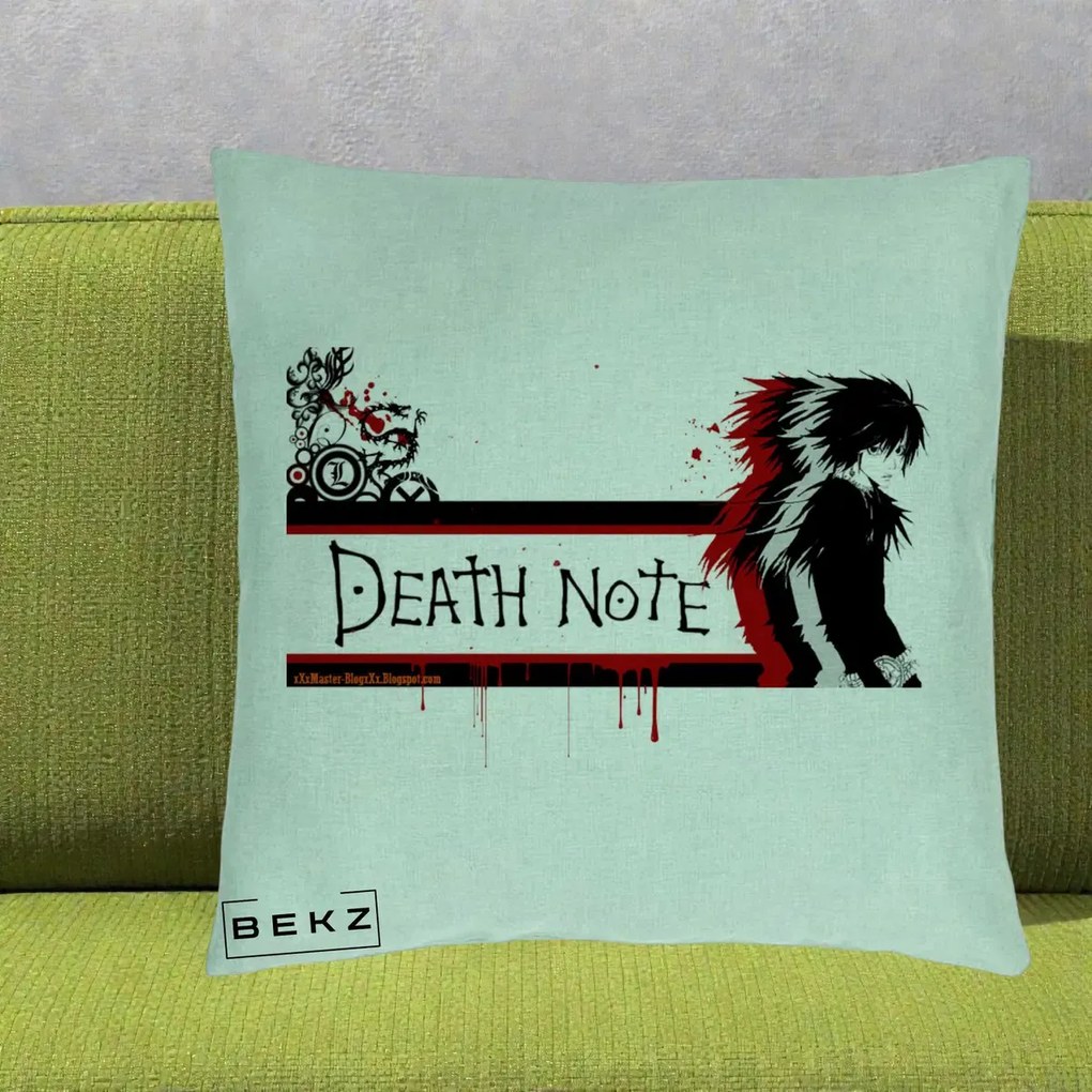 Perna Personalizata Death Note L Lawliet Rosu-Negru, 40x40 cm, Verde Menta, Husa Detasabila, Perna Inclusa, BEKZ®