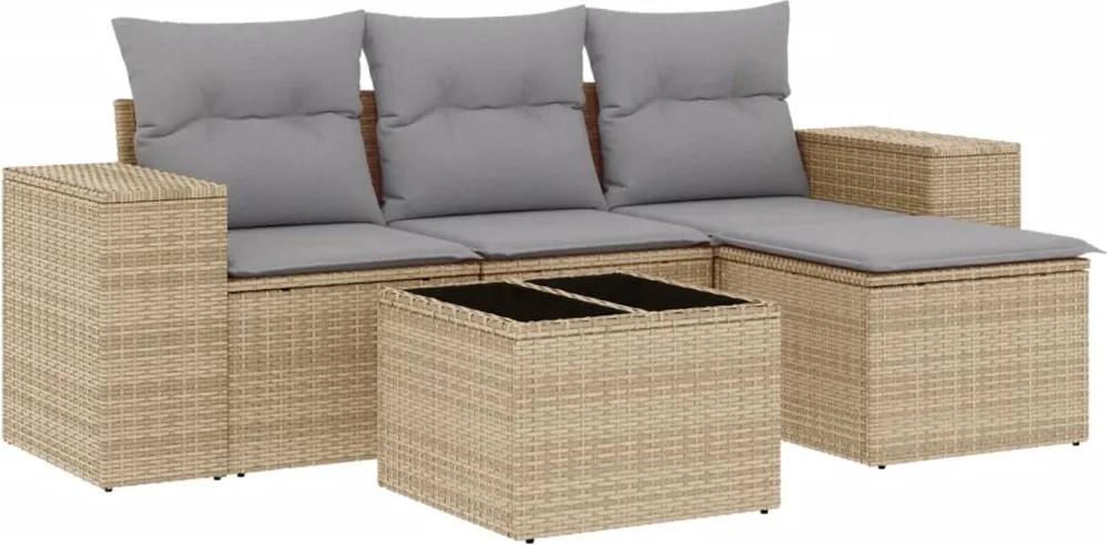 vidaXL Set canapele de grădină cu perne, 5 piese, bej, poliratan