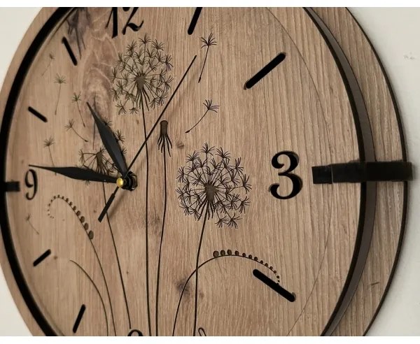 Ceas de perete Li-Go 23682/DUB5, 1x AA, diametru 32 cm, stejar/păpădie