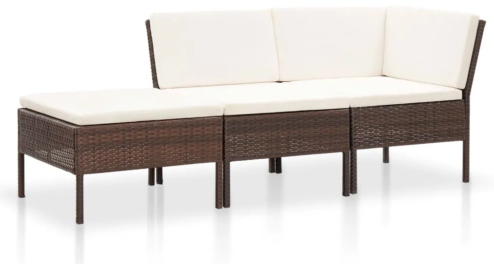 vidaXL Set mobilier de grădină cu perne, 3 piese, maro, poliratan
