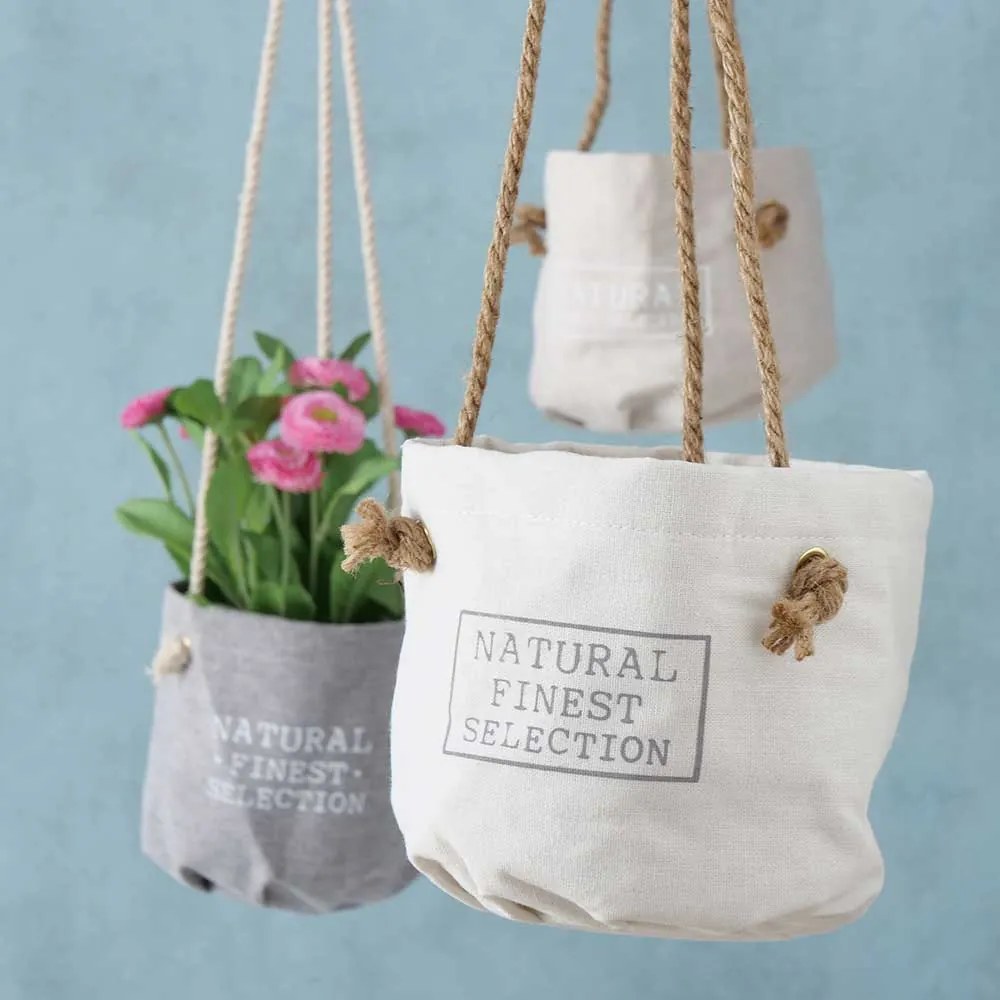 SUPORT GHIVECI FLORI SUSPENDABIL, D 16 CM, TEXTIL, ALB