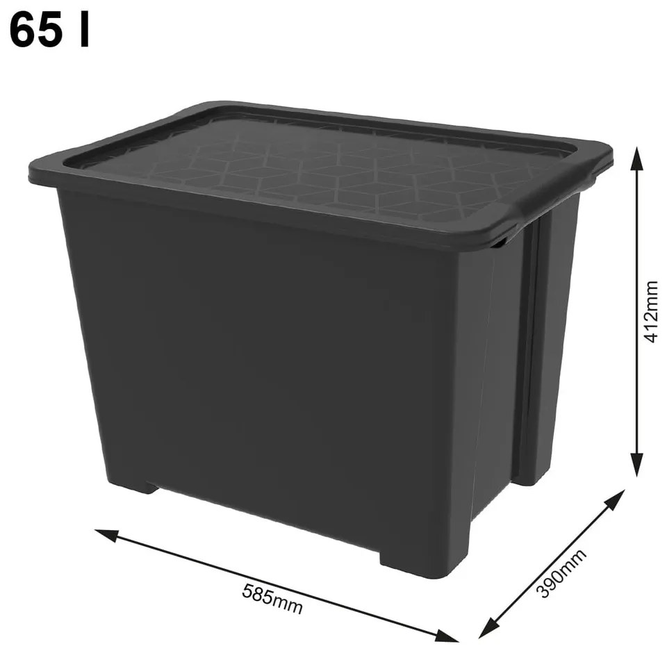 Cutie de depozitare negru lucios din plastic cu capac Evo Easy - Rotho