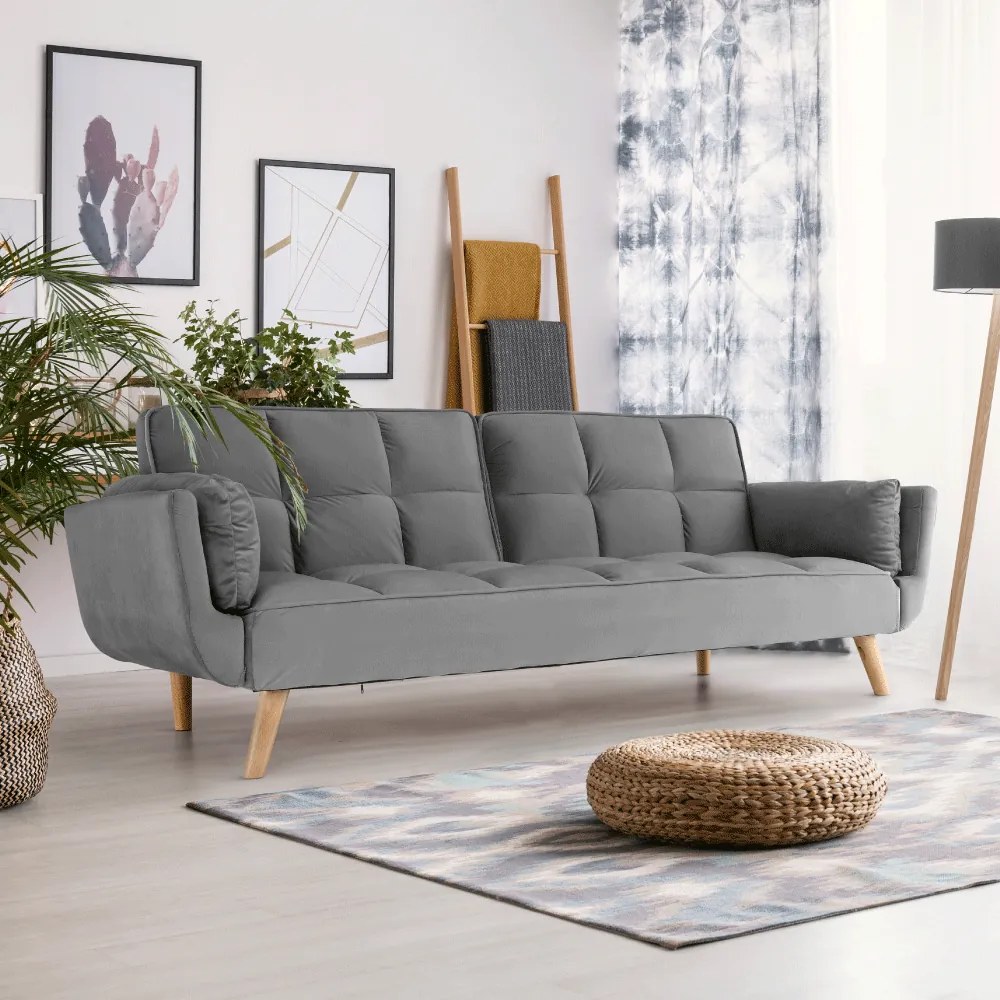 Canapea extensibilă, catifea gri deschis / fag, KAPRERA NEW