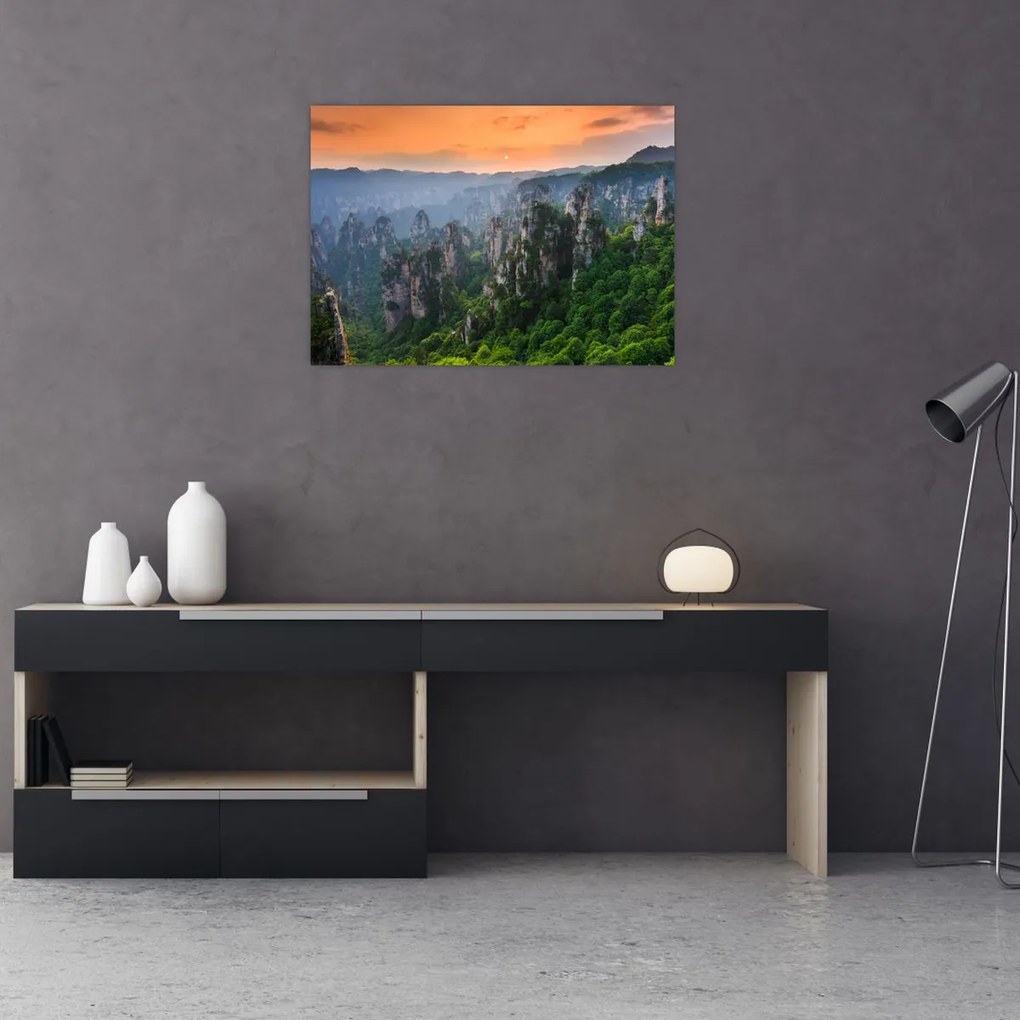 Tablou pe sticlă - Parcul forestier național Zhangjiajie (70x50 cm)