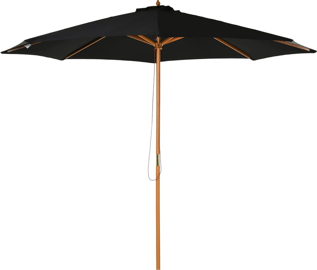 Outsunny Umbrelă de Grădină 3 m cu Stâlp din Lemn, 8 Spițe și Acoperire din Poliester, Neagră | Aosom Romania