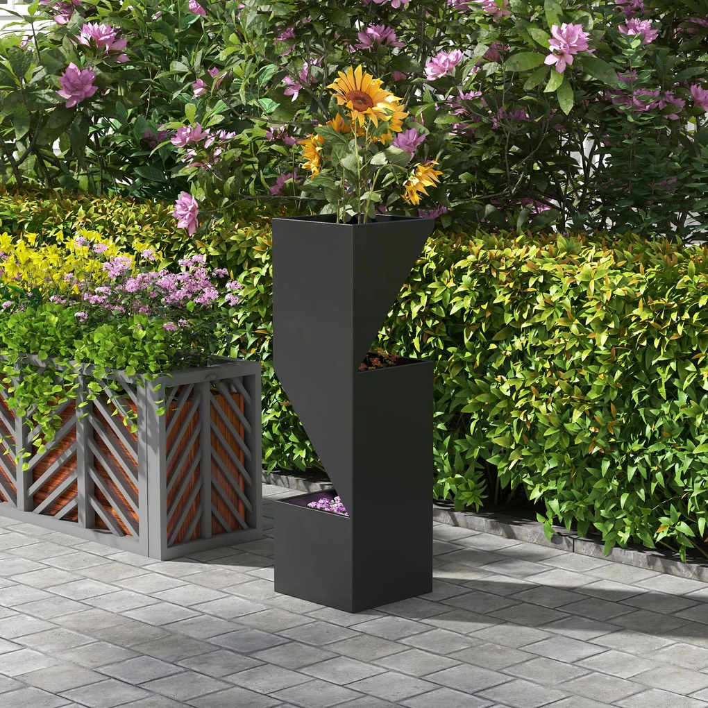 Outsunny Jardiniera inalta 100cm cu 3 zone de plantare, Negru | Aosom Romania