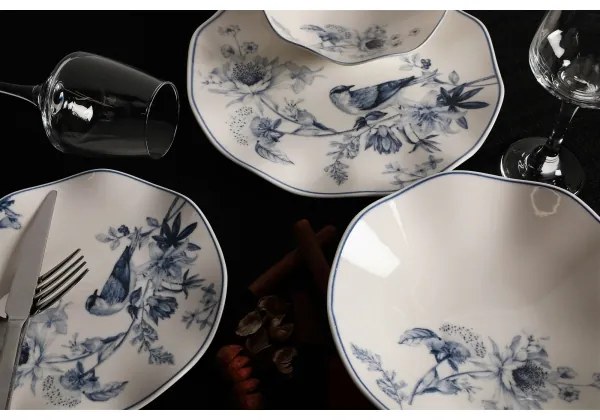 Set de veselă 24 piese din porțelan, alb/albastru