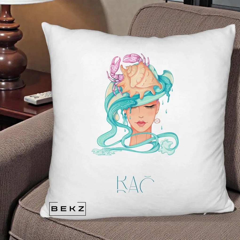 Perna Personalizata Zodie Rac, 40x40 cm, Alb Pufos, Husa Detasabila, Perna Inclusa, BEKZ®