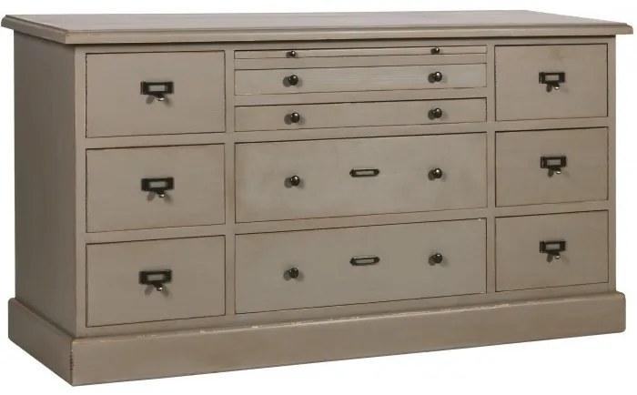 Comoda gri, din lemn de pin, cu 10 sertare, aspect vintage, Country