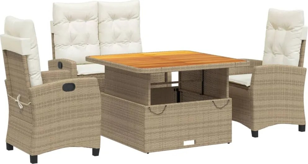 vidaXL Set canapele de grădină, 4 piese, cu perne, bej, poliratan