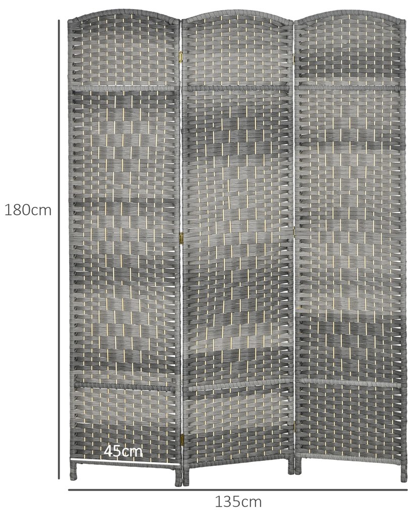 HOMCOM Paravan interior din lemn 3 panouri separator de cameră pliabil pentru sufragerie dormitor 135 x 180 cm gri | Aosom Romania