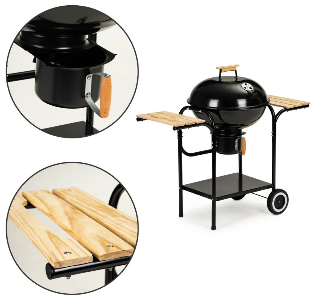 Gömb alakú görgős faszenes grill hamutartóval