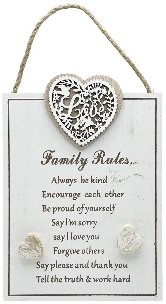 Tablou cu text FAMILY RULES, 14x18cm