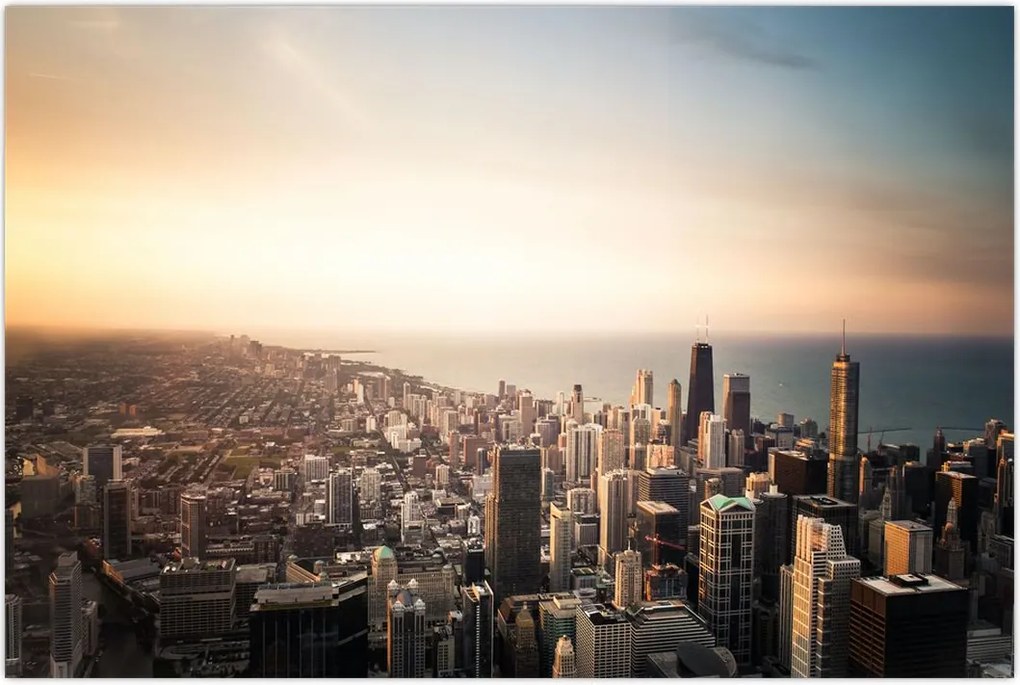 Tablou apusului de soare deasupa orașului (90x60 cm)