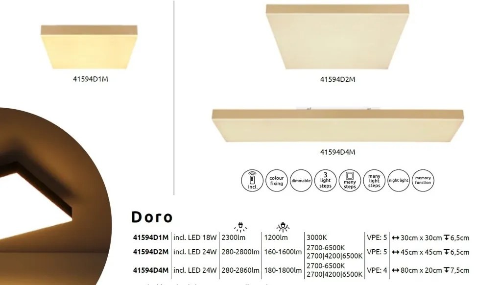 Plafoniera LED dimabil cu telecomanda design modern Doro alama 30x30cm