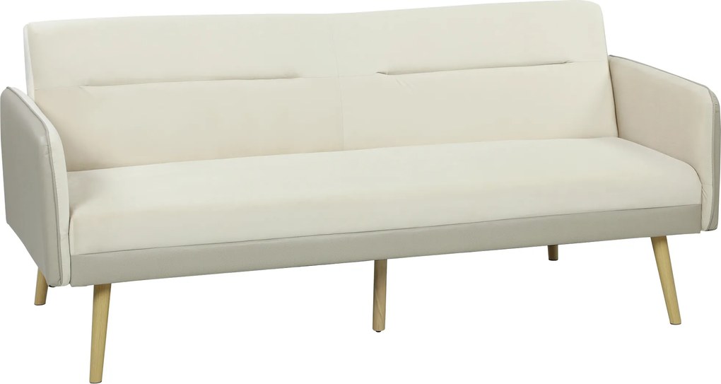 HOMCOM Canapea Extensibilă 3 Locuri Convertibilă cu Cotiere din PU, Colțar Reclinabil Clic Clac în Catifea cu Picioare Metalice și Cadru din Lemn, pentru Living sau Dormitor, 185x84x83 cm, Bej | Aosom Romania