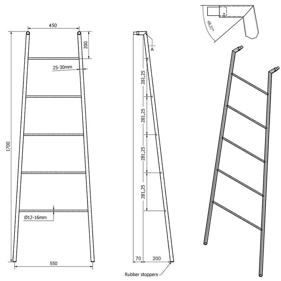 SAPHO SE104 Sega suport pentru prosoape 55 x 170 x7 cm, negru mat