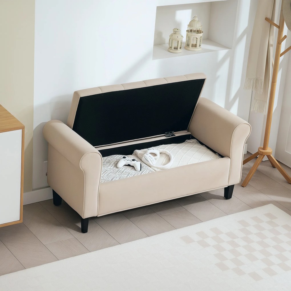 HOMCOM Bancă de Depozitare din Țesătură tip Catifea cu Spațiu Ascuns, Bej | Aosom Romania