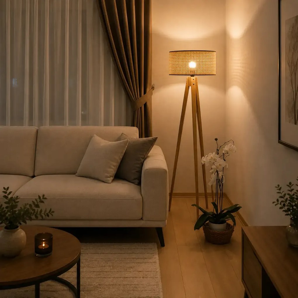 Lampadar corp lemn  textil,nuc- bej, Homs, 153 cm,40006