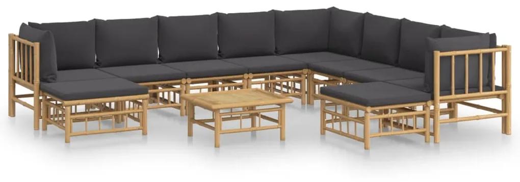 3155225 vidaXL Set mobilier de grădină cu perne gri închis, 11 piese, bambus