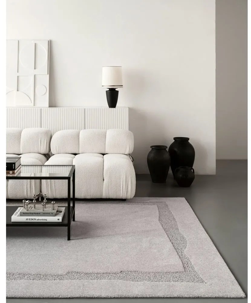 Covor gri deschis din lână 133x190 cm Morphic Rocca – Agnella