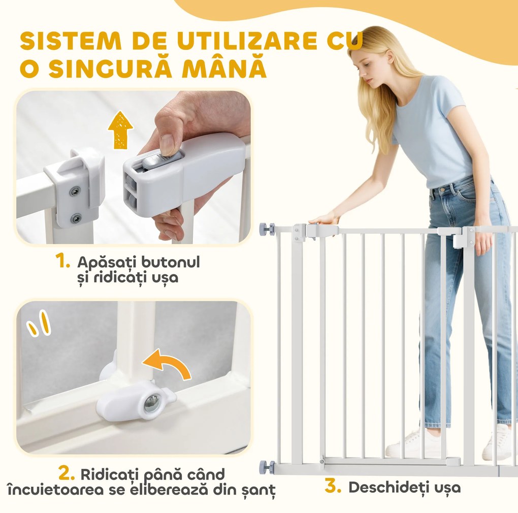 PawHut Poartă Extensibilă pentru Câini cu Montare prin Presiune, Barieră Închidere Automată și Extensie, 86x76.2 cm, Alb | Aosom Romania
