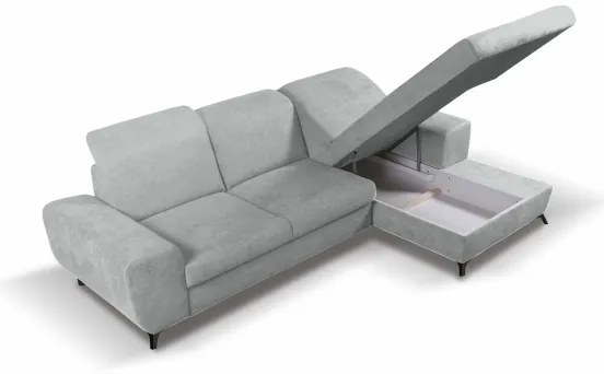 Colțar extensibil ALTA, tapițat, cu spațiu de depozitare, tip L, partea dreaptă, gri