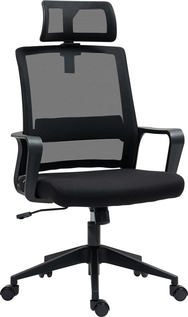 HOMCOM Scaun de Birou Ergonomic cu Tetieră, Înălțime Reglabilă și Funcție de Balansare, 60x64x102-112 cm, Negru | Aosom Romania