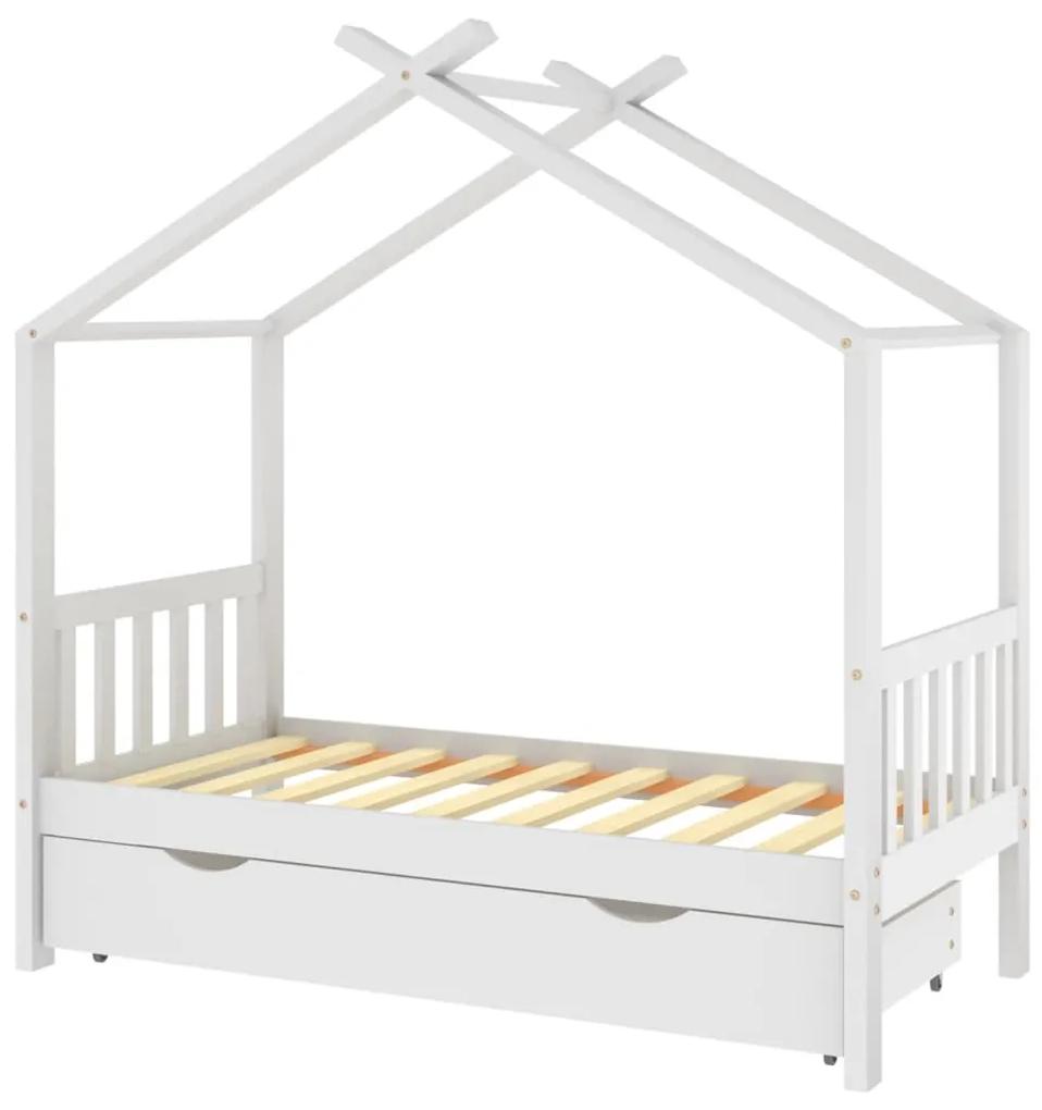 322149 vidaXL Cadru pat de copii cu un sertar, alb, 80x160 cm, lemn masiv pin