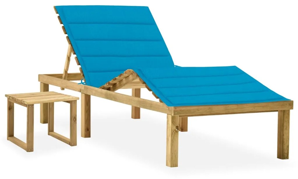 vidaXL Șezlong de grădină cu masă și pernă, lemn de pin tratat