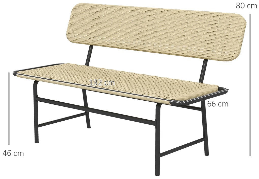 Outsunny Bancă de exterior pentru 2 persoane din ratan artificial, cadru metalic inoxidabil, 132 x 66 x 80 cm, Khaki | Aosom Romania