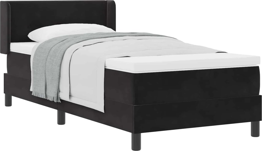 vidaXL Pat cu arcuri cu saltea cu headboard Negru 200 x 100 cm Catifea