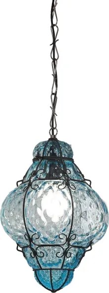 Lustră pe lanț SIRU CLASSIC 1xE27/60W/230V d. 30 cm albastru/negru sticlă venețiană