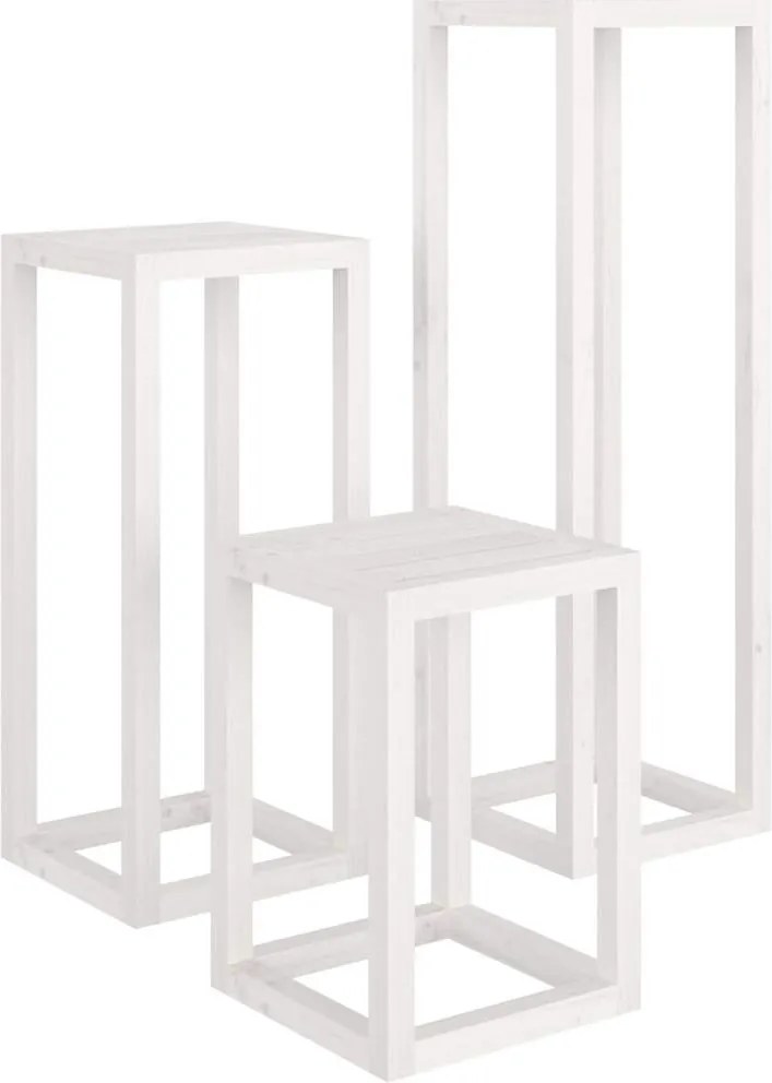 vidaXL Set suport de plante, 3 piese, alb, lemn masiv de pin