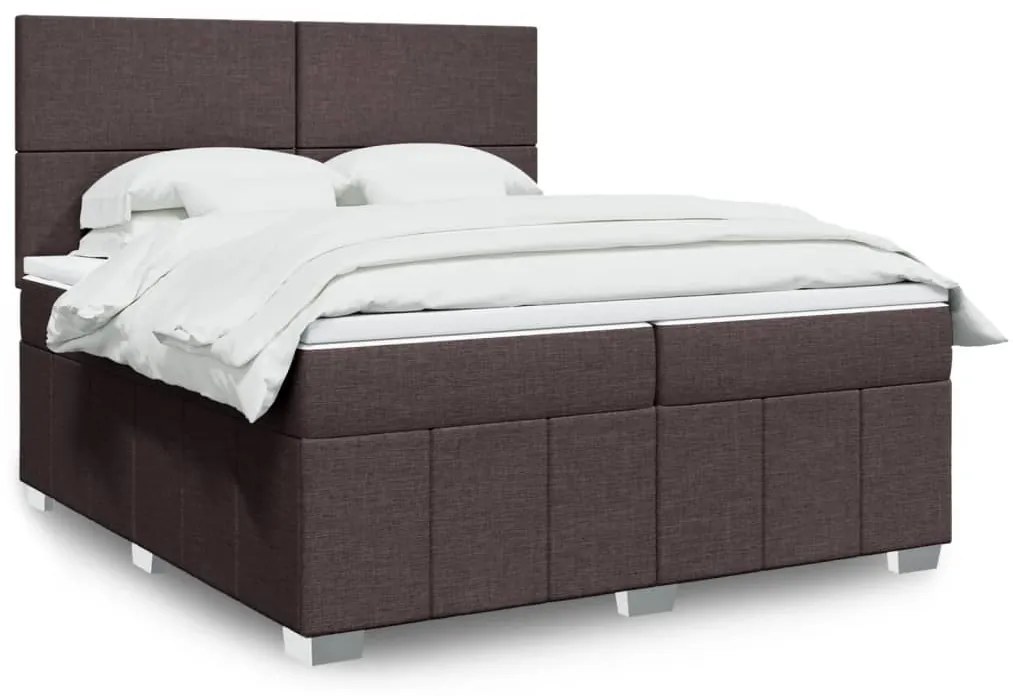 vidaXL Pat box spring cu saltea, maro închis, 200x200 cm, textil