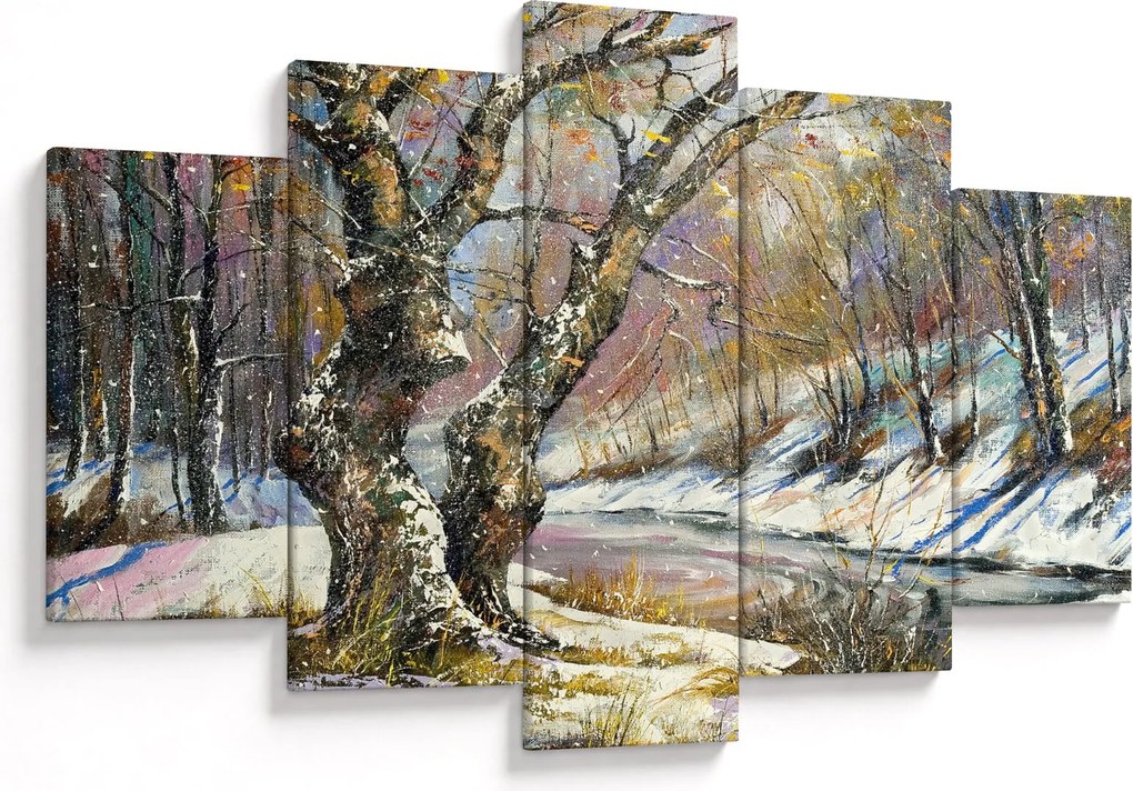 Tablou cu peisaj de iarnă pictat (150x105 cm)